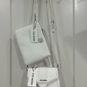 NWT Steve Madden White Crossbody Bag Set Logo Leather Crisp Limited Edition Chic